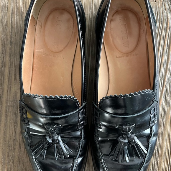 J Crew Black Leather Tassel Loafers ~ Sz 7.5 - Picture 3 of 16